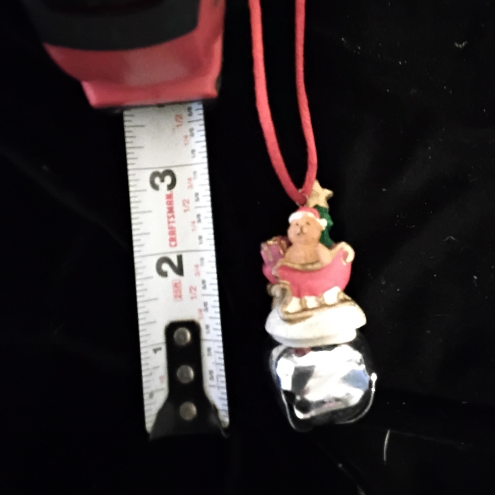 Festive Bear Bell Necklace with Red String